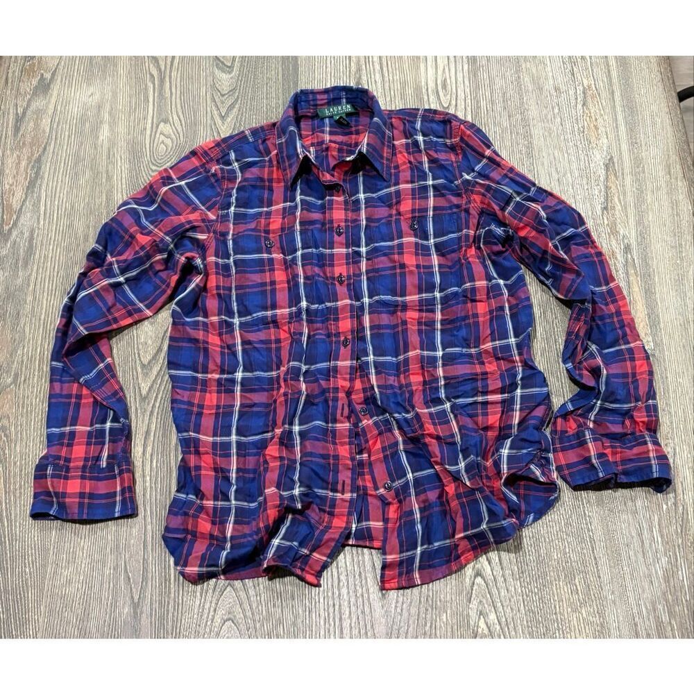 LAUREN Ralph Lauren Womens Button-Up Shirt Long Sleeve Plaid Multicolor Size S/M
